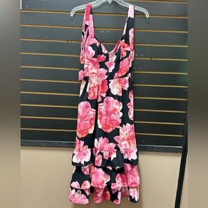 Sofia Vergara Floral Ruffle Hem Dress XS Black Pink Sleeveless
